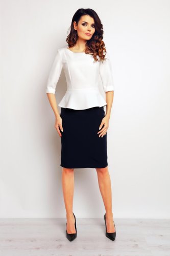 Wizytowa Bluzka z Baskinką Ecru M75