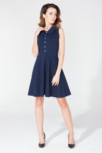 Sukienka z Kołnierzykiem Granatowa T115