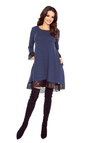 Romantyczna Sukienka z Koronkowym Wykończeniem Granatowa BE101-04