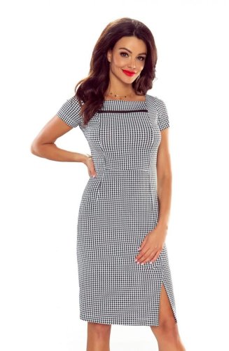 Elegancka Sukienka z Siateczkową Wstawką w Pepitkę BE86-01