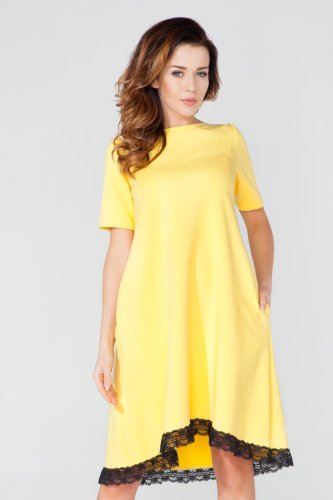 Sukienka Trapezowa z Kieszeniami Żółta T107