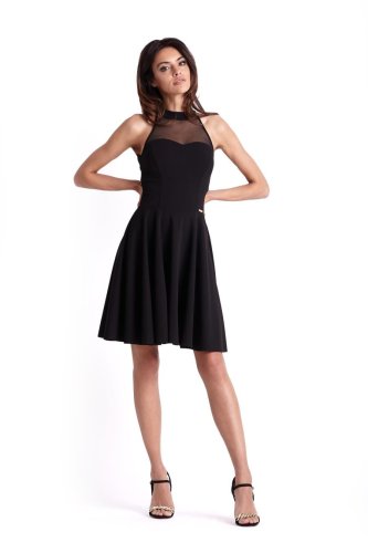 Rozkloszowana Sukienka z Dekoltem Halter Czarna Mat 237