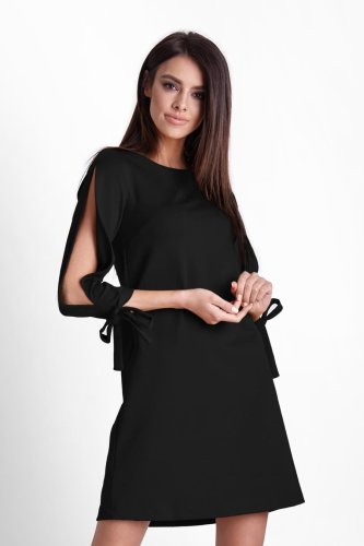 Trapezowa Sukienka z Rozciętymi Rękawami Czarna 246