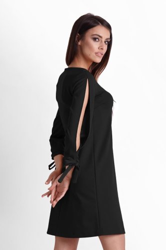 Trapezowa Sukienka z Rozciętymi Rękawami Czarna 246