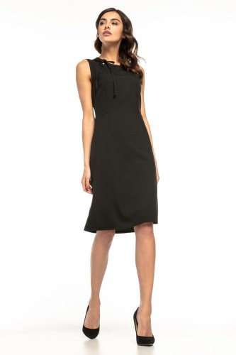 Delikatnie Rozkloszowana Sukienka z Kokardką Czarna TE264