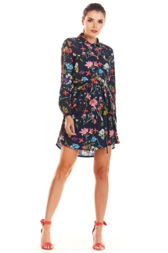 Zwiewna Sukienka w Kwiaty Granatowa IN202