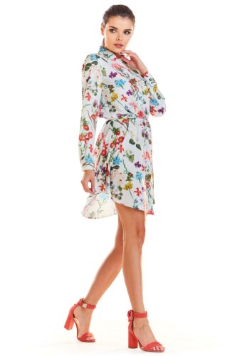 Zwiewna Sukienka w Kwiaty Ecru IN202 