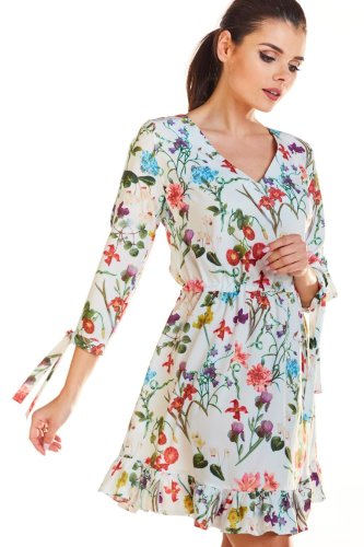 Sukienka w Kwiaty Ecru IN195 