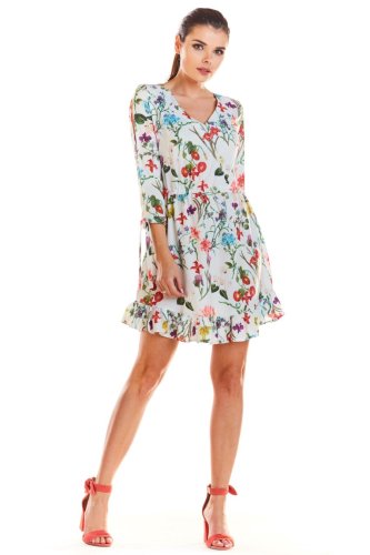 Sukienka w Kwiaty Ecru IN195 