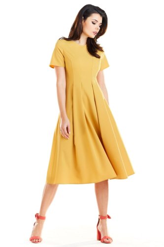 Elegancka Sukienka Midi Żółta AW253 