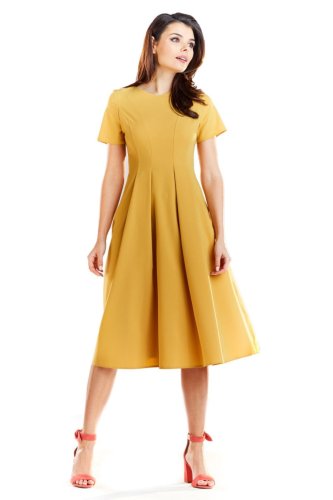 Elegancka Sukienka Midi Żółta AW253 