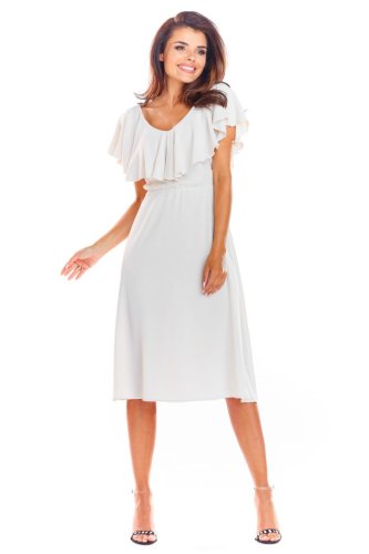 Sukienka Midi z Falbanką Beżowa AW304