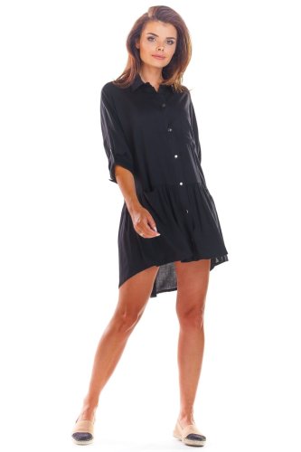 Asymetryczna Sukienka Koszulowa Czarna AW300 