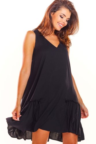 Trapezowa Letnia Sukienka Czarna AW285