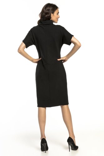 Swobodna Sukienka z Golfem Czarna TE291
