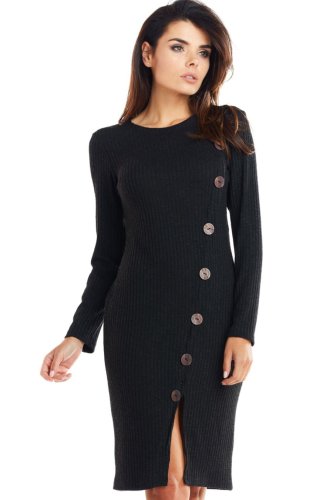 Sukienka z Ozdobnymi Guzikami Czarna AW342