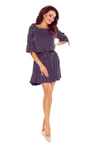 Zwiewna Sukienka z Gumką w Pasie Granatowa BE100-04