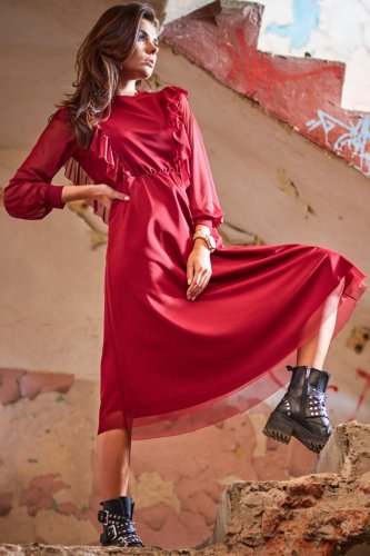 Tiulowa Sukienka Midi Bordo AW327