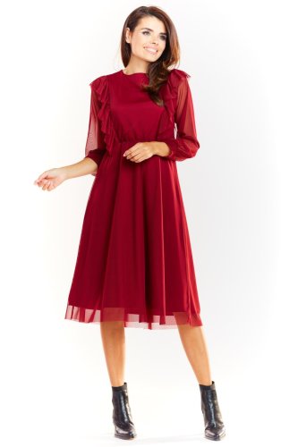 Tiulowa Sukienka Midi Bordo AW327