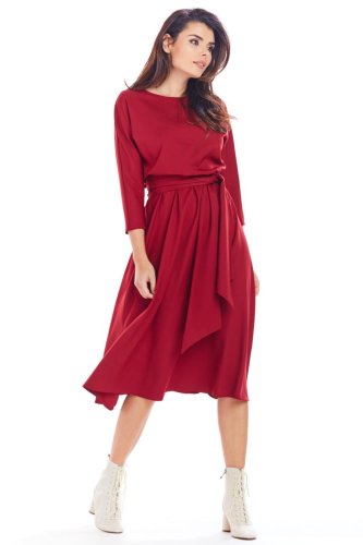Luźna Sukienka Midi Bordowa AW343