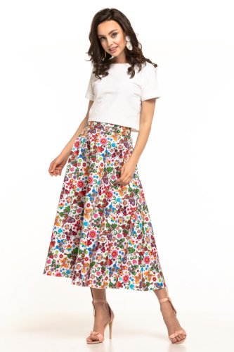Długa Spódnica Wzór Łowicki Biały TE313