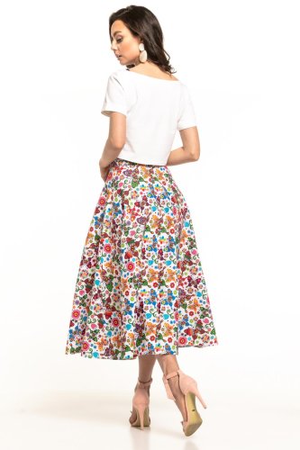 Długa Spódnica Wzór Łowicki Biały TE313