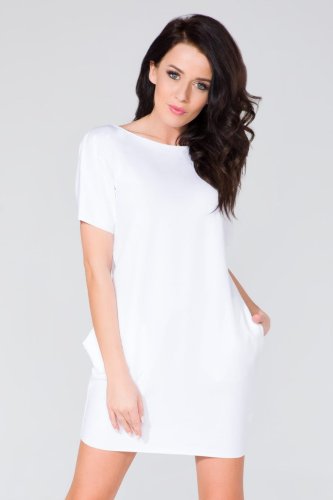 Sukienka Dzienna z Kieszeniami Biała T130