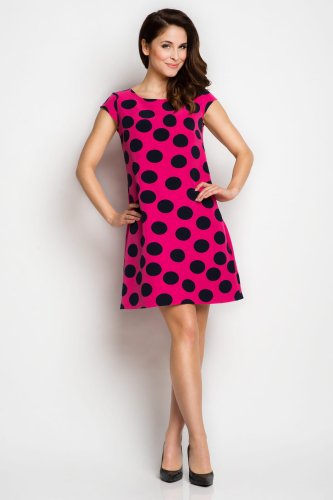 Sukienka Trapezowa w Groszki Różowa A99