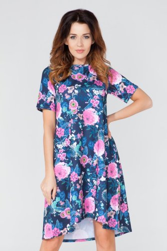 Sukienka Trapezowa z Kieszeniami w Kwiaty T107