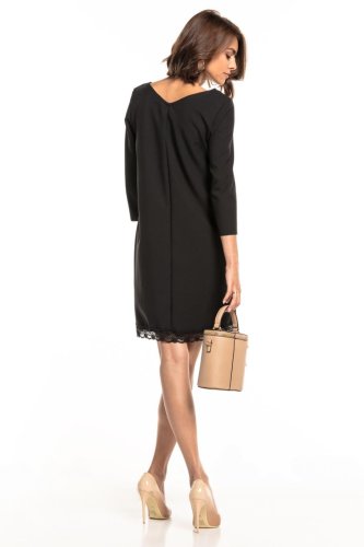 Prosta Sukienka z Koronką Czarna TE324