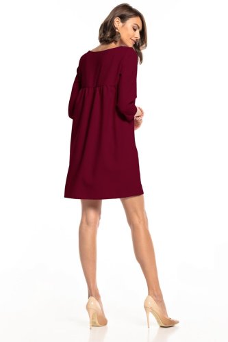 Sukienka z Marszczeniem na Plecach Burgund TE326  
