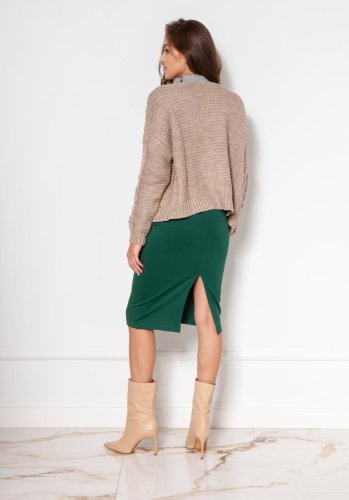 Krótki Sweter bez Zapięcia Beżowy LSWE132
