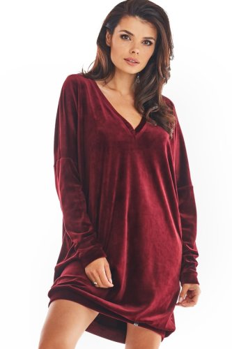 Welurowa Sukienka Bordo AW378 