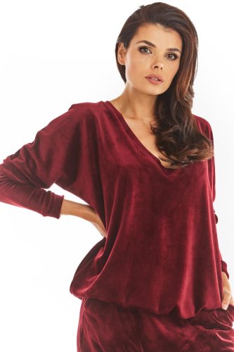Welurowa Bluza Bordo AW376 