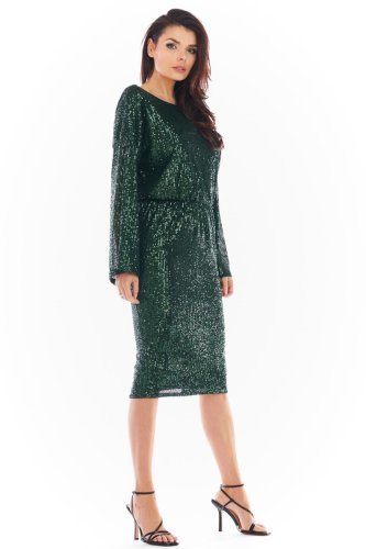 Sukienka z Odkrytymi Plecami w Zielone Cekiny AW402