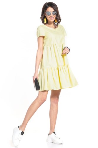 Bawełniana Mini Sukienka Żółta TE337