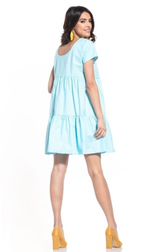 Bawełniana Mini Sukienka Jasnoniebieska TE337  
