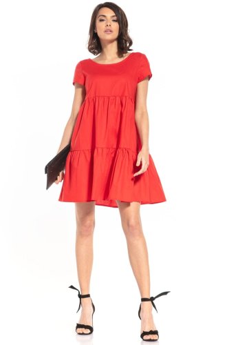 Bawełniana Mini Sukienka Czerwona TE337     