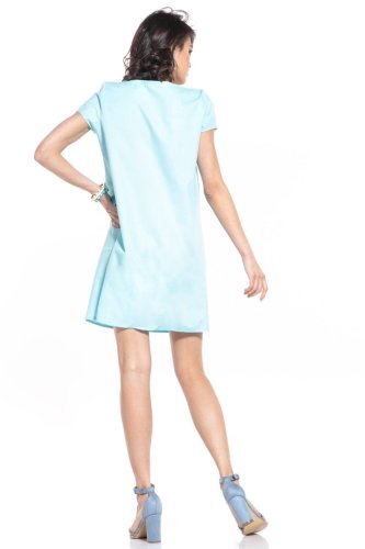 Prosta Sukienka z Marszczeniem Jasnoniebieska TE340   