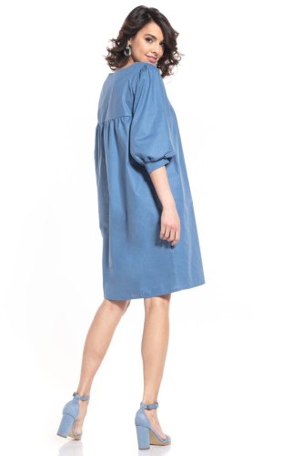 Bawełniana Sukienka Rozkloszowana Niebieska TE342     