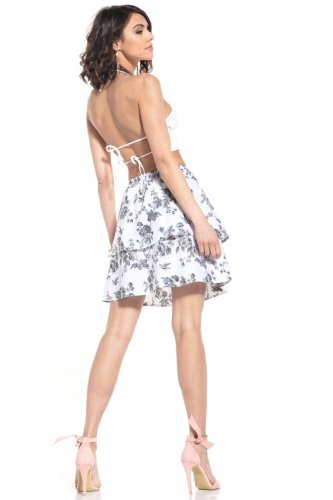 Spódnica Mini z Falbanami w Szare Kwiaty TE335     