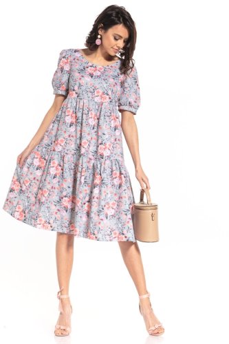 Rozkloszowana Sukienka Midi w Róże TE344  