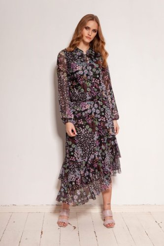 Asymetryczna Sukienka w Roślinne Wzory LSUK193