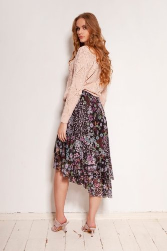 Asymetryczna Spódnica w Kwiaty LSP130