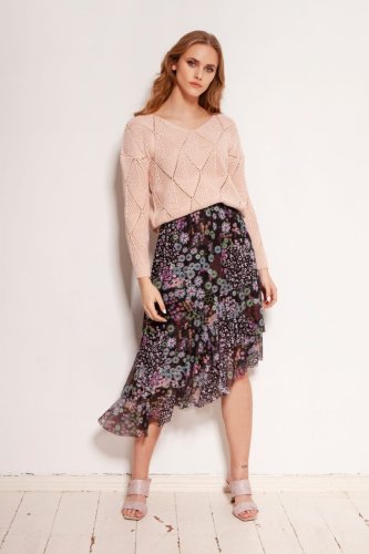 Asymetryczna Spódnica w Kwiaty LSP130