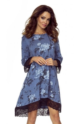 Romantyczna Sukienka z Koronkowym Wykończeniem Jeans Kwiaty BE101-08