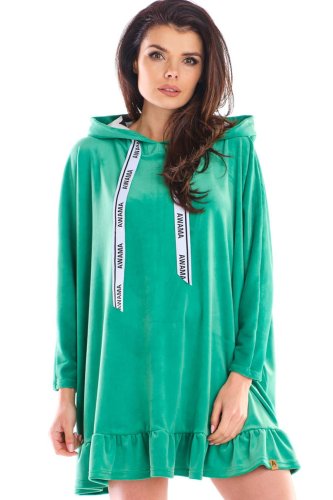 Luźna Bluza z Kapturem Zielona AW419  