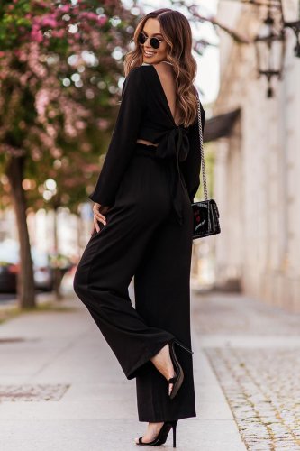 Komplet Damski Bluzka + Spodnie Czarny 306