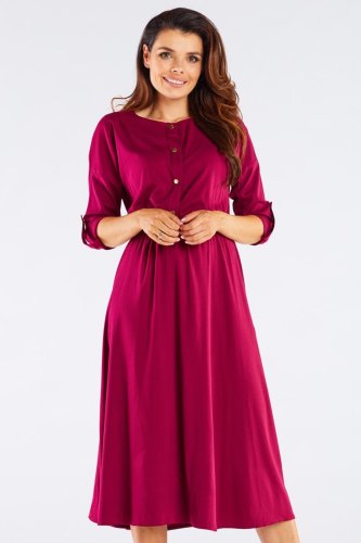Sukienka Midi z Wiskozy Bordo AW452 