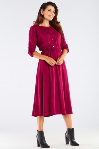 Sukienka Midi z Wiskozy Bordo AW452 